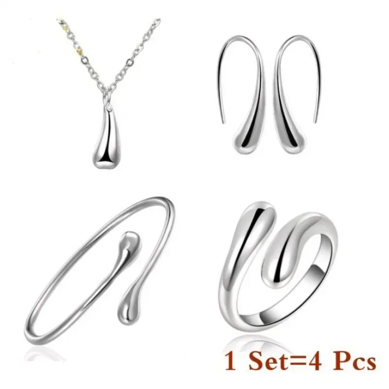4PC Simple Ring Necklace Bracelet Earrings Four-piece Set Suitable for Engagement Jewelry Fashion Teardrop Jewelry Set for Women - Image 5