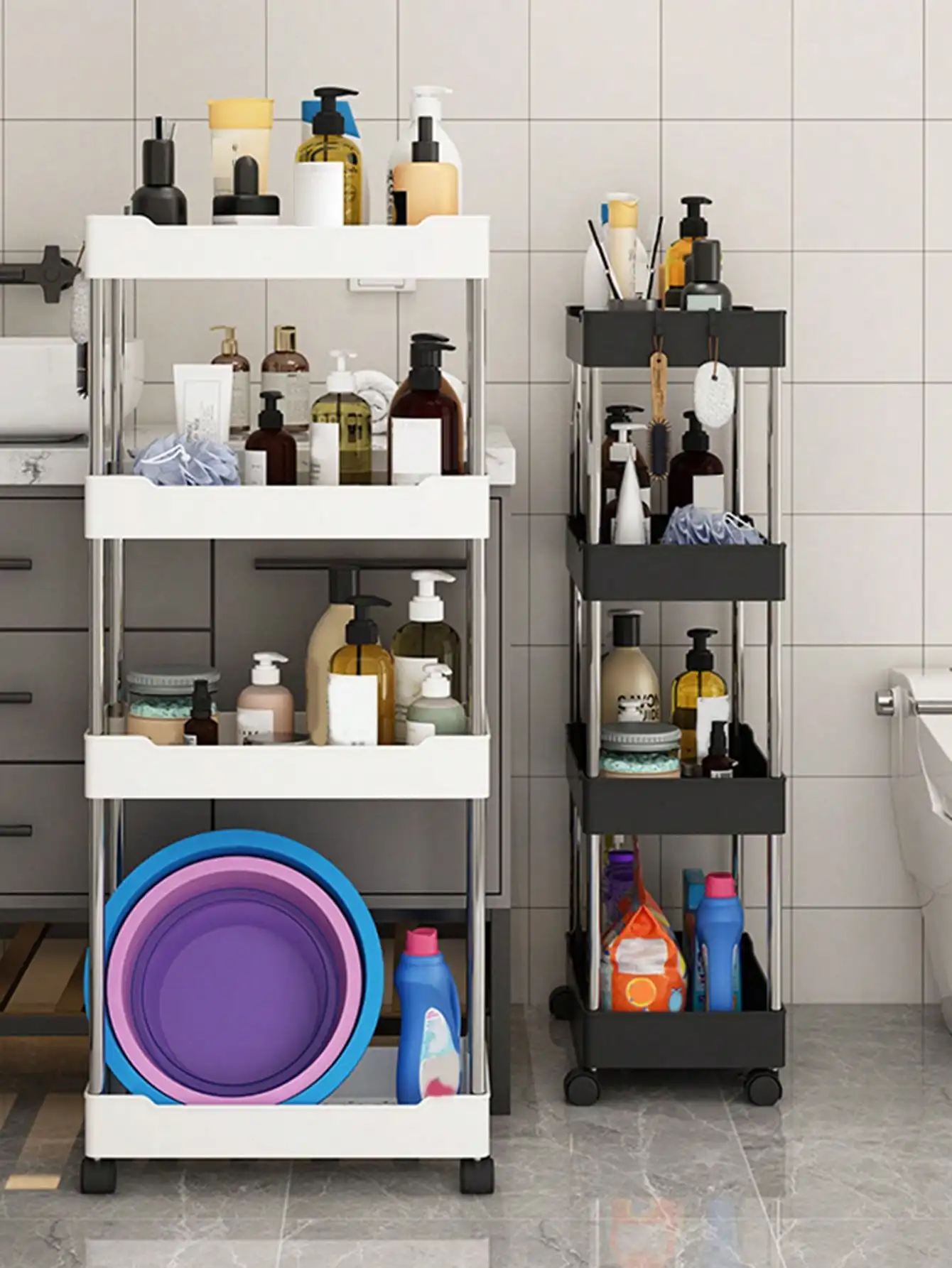 1pcs 3/4 Tier Rolling Utility Cart Storage Shelf Movable Gap Storage Rack Kitchen Bathroom Slim Slide Organizer Shelf Livingroom - Image 3