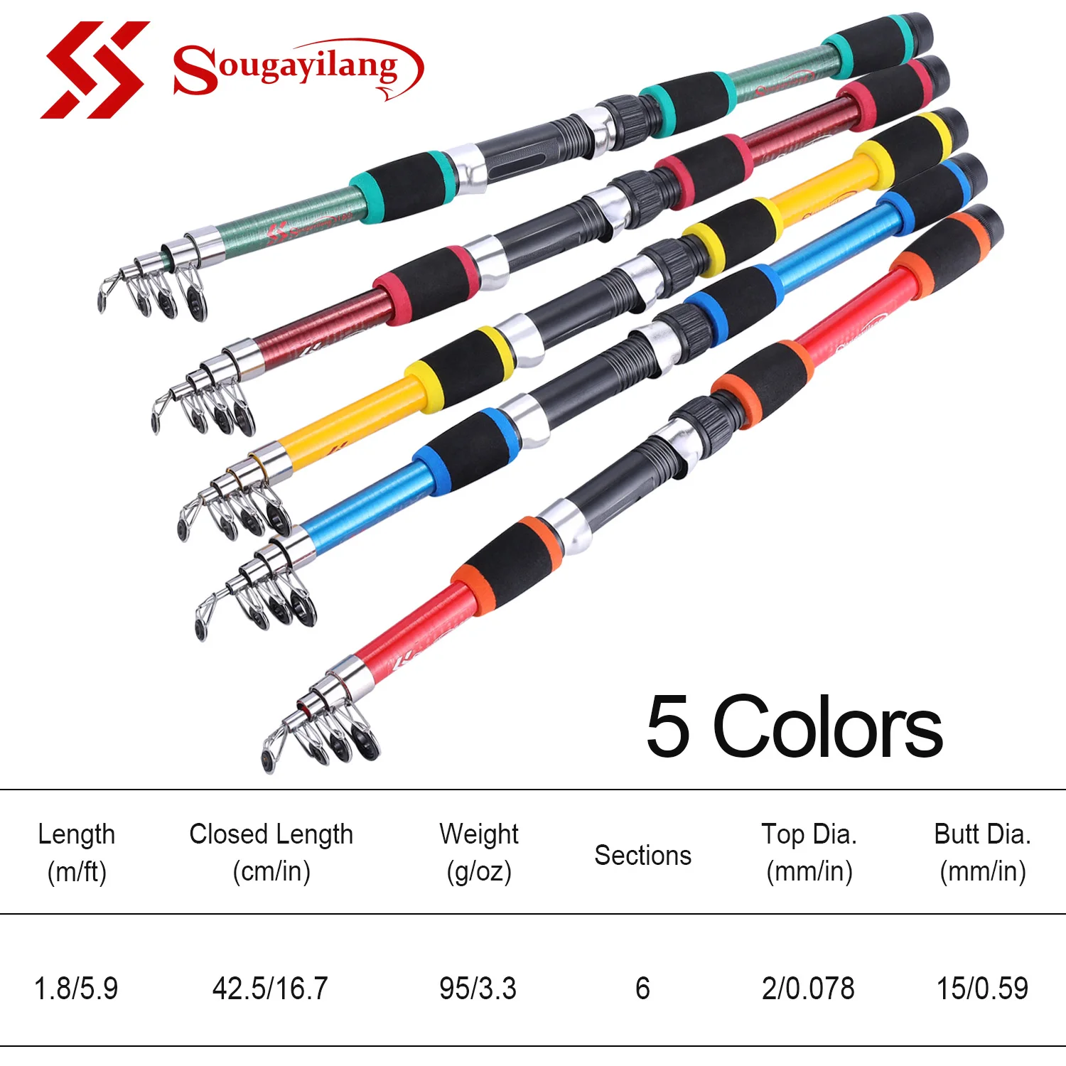 Sougayilang 1.8M Spinning Fishing Rod M Power Children Fishing Rod Telescopic Rock Fishing Rod Carp Feeder Rod Surf Beginner Rod - Image 2