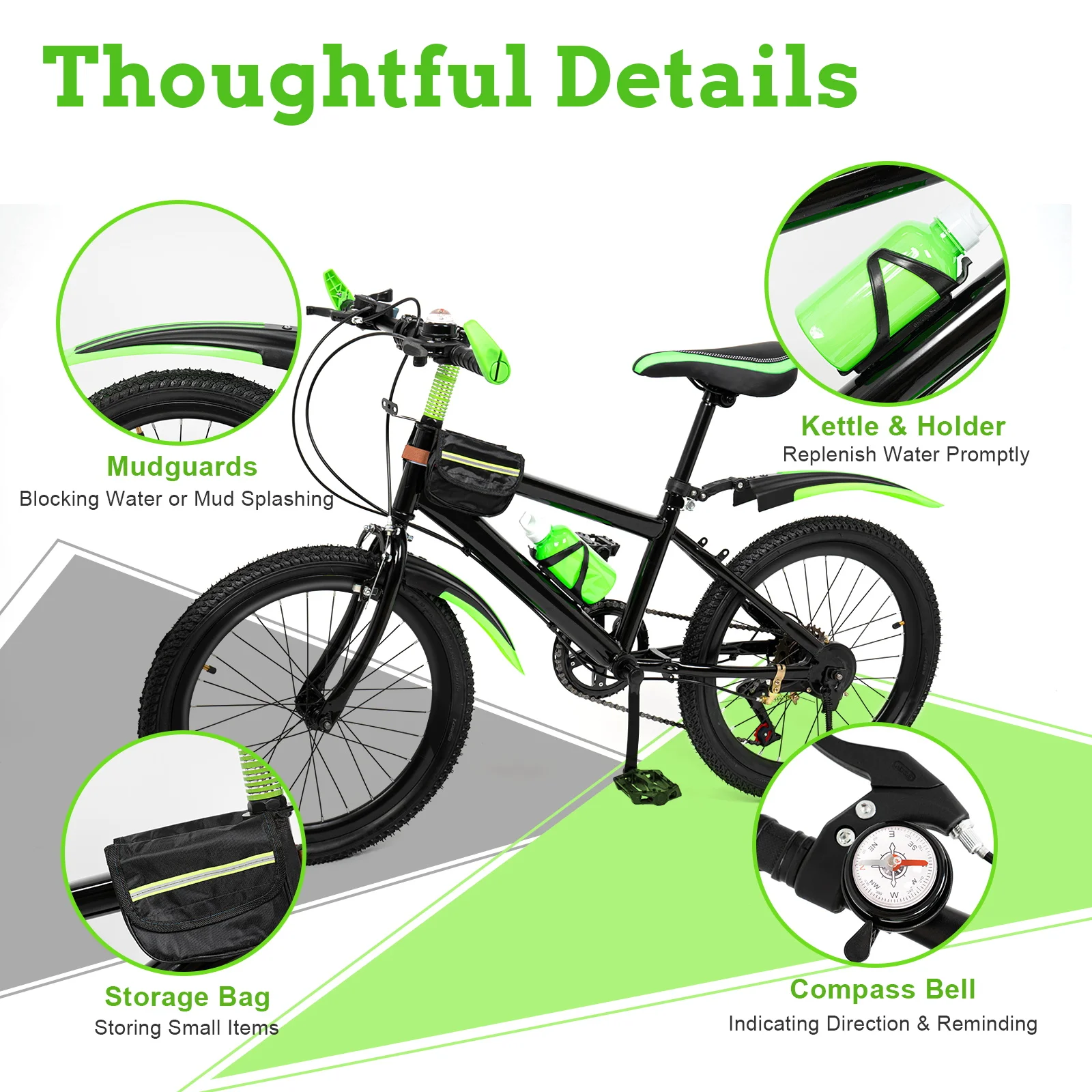 20 Inch Mountain Bike 7 Speed Gears, Adjustable Seat Kids' Bike with Mudguards Kettle Holder Kettle for Boys Girls 8-13 years - Image 2