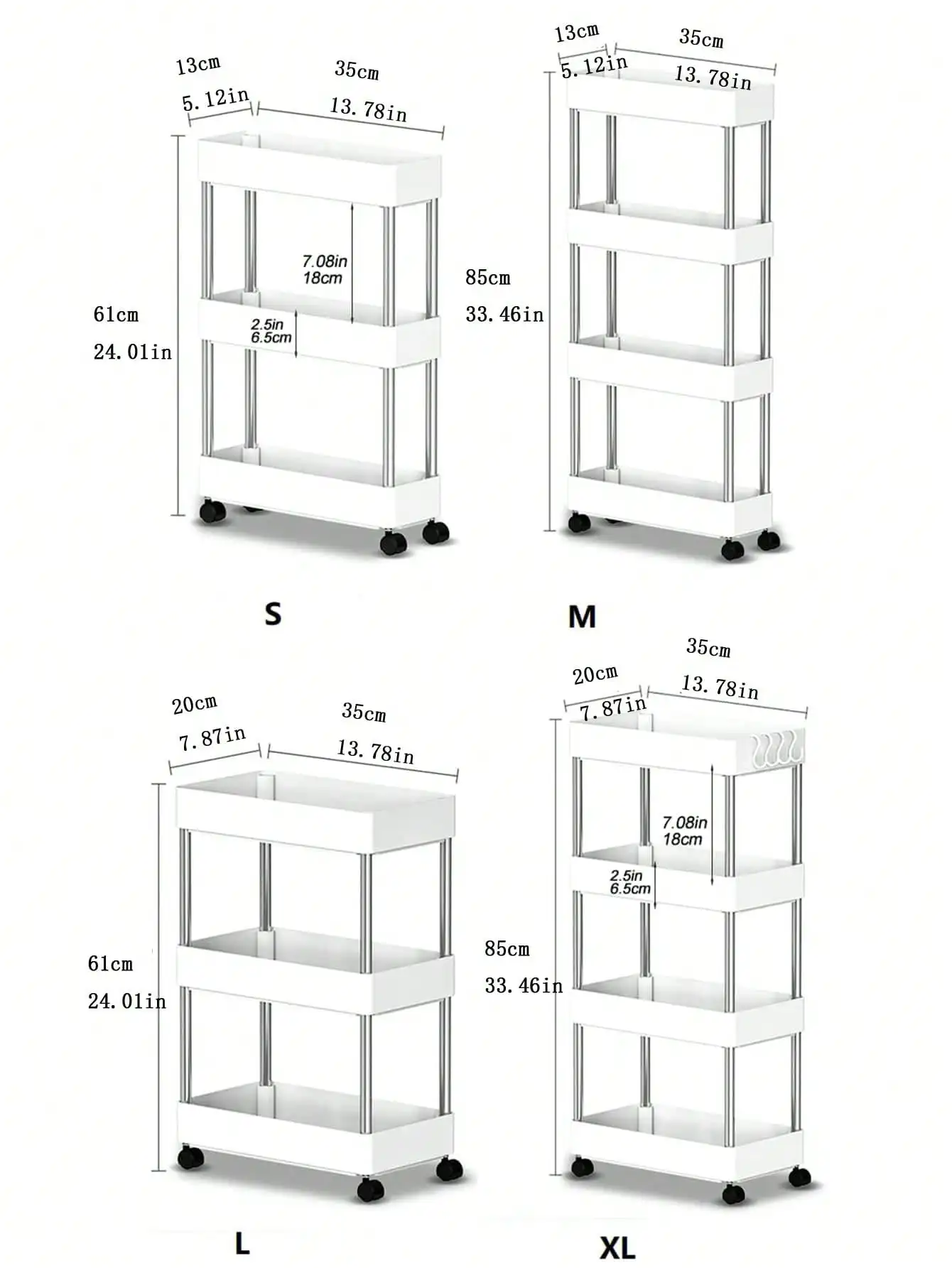 1pcs 3/4 Tier Rolling Utility Cart Storage Shelf Movable Gap Storage Rack Kitchen Bathroom Slim Slide Organizer Shelf Livingroom - Image 6