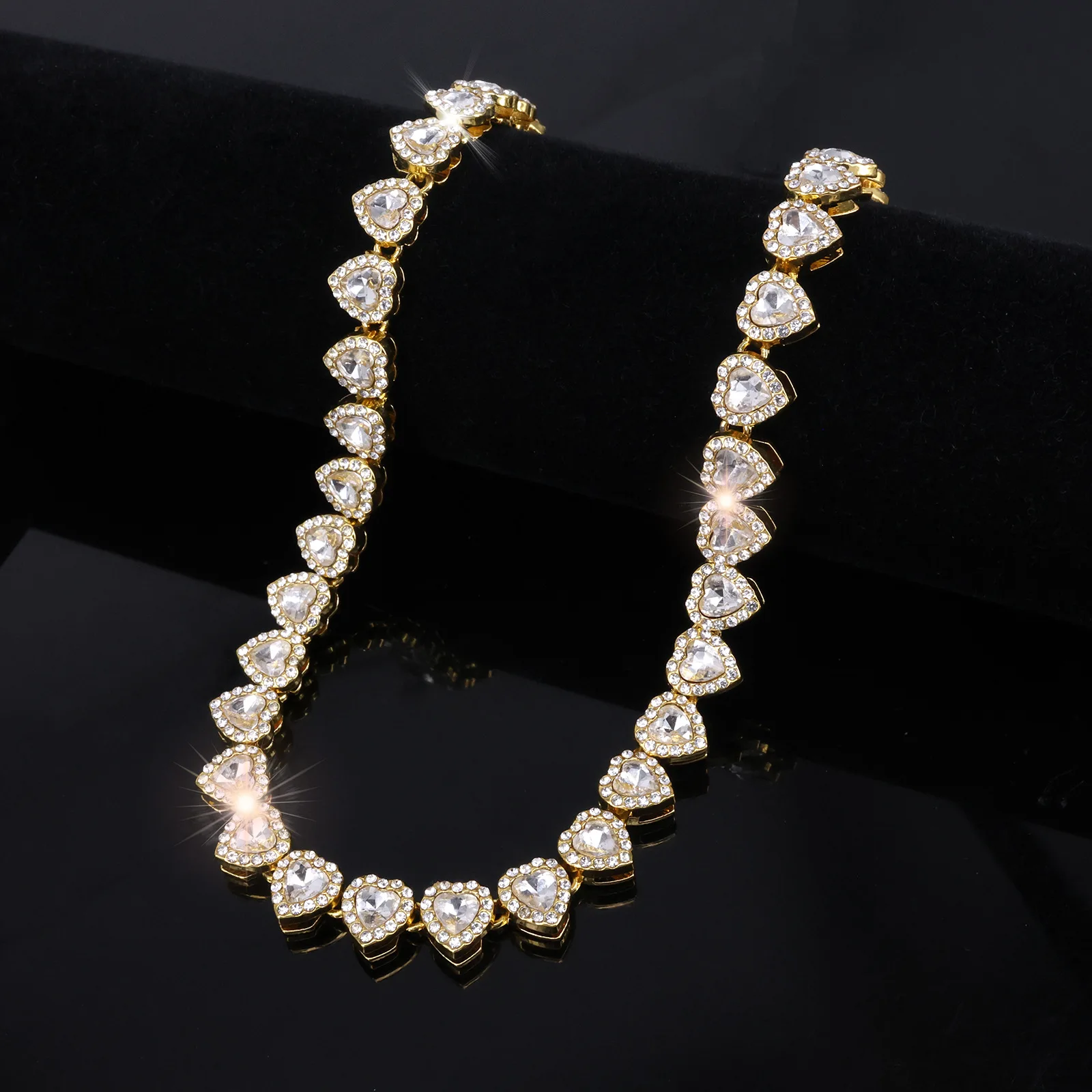 ZAKOL 45CM New Hip Hop Tennis Chain Bracelet Necklace Shiny Heart Rhinestone CZ Fashion Rock Party Jewelry Set - Image 2