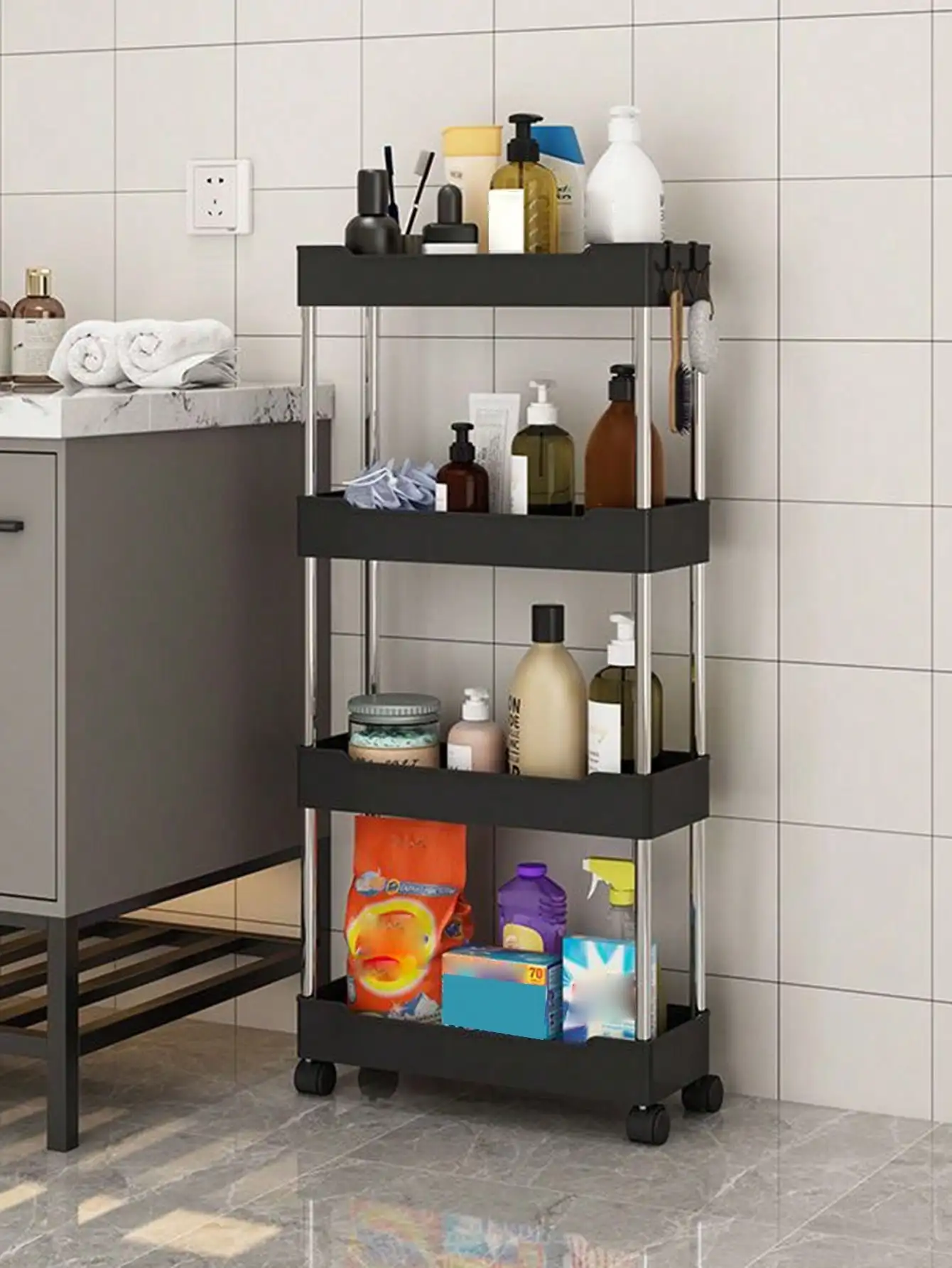 1pcs 3/4 Tier Rolling Utility Cart Storage Shelf Movable Gap Storage Rack Kitchen Bathroom Slim Slide Organizer Shelf Livingroom - Image 2