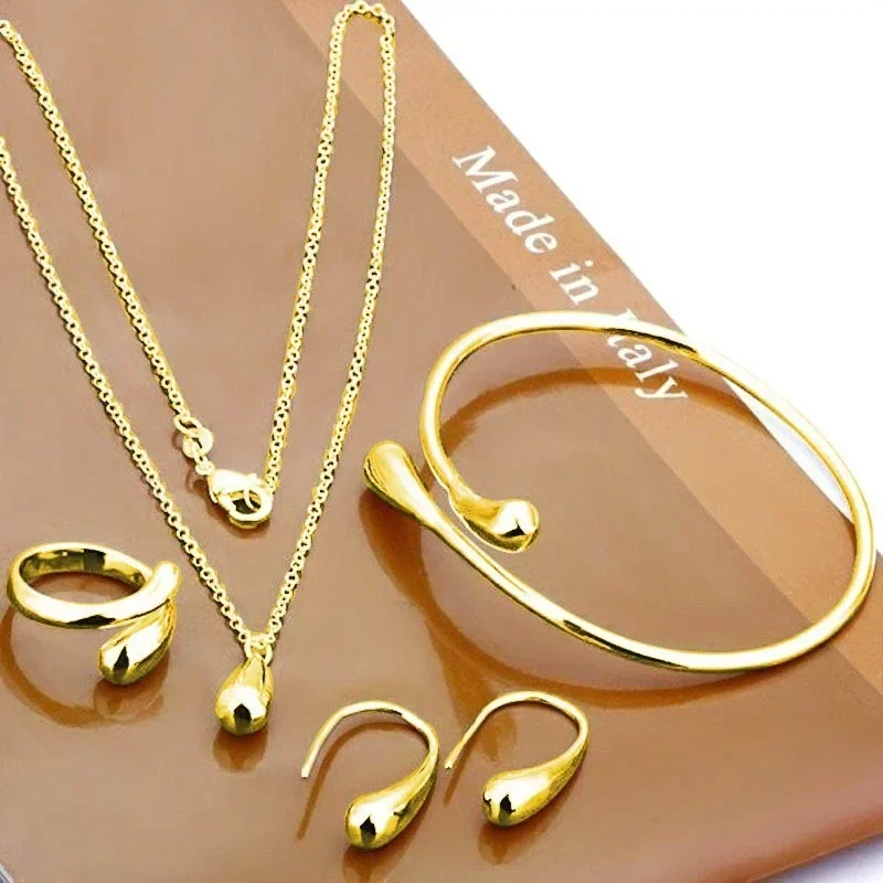 4PC Simple Ring Necklace Bracelet Earrings Four-piece Set Suitable for Engagement Jewelry Fashion Teardrop Jewelry Set for Women - Image 2