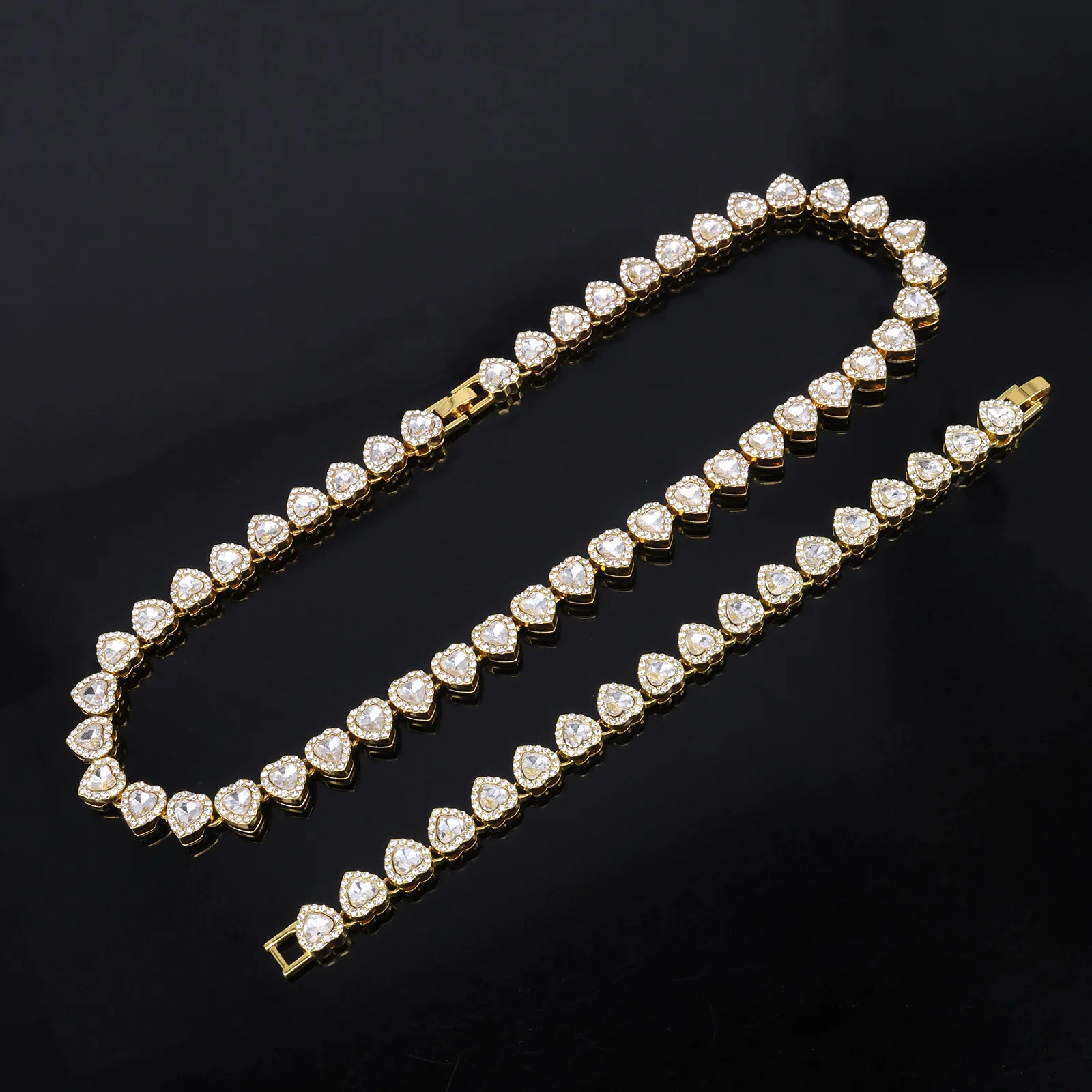 ZAKOL 45CM New Hip Hop Tennis Chain Bracelet Necklace Shiny Heart Rhinestone CZ Fashion Rock Party Jewelry Set - Image 4