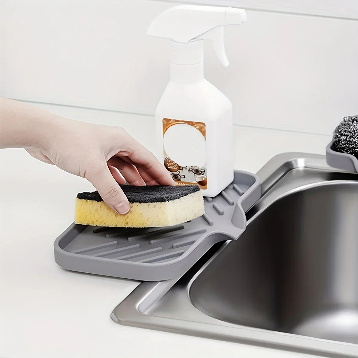 Multifunctional Silicone Sink Tray with Drain - Soap Holder, Sponge & Brush Organizer for Kitchen & Bathroom - Image 5