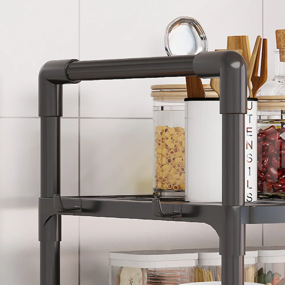 Extra Wide Microwave Stand - 2-Tier Heavy-Duty Kitchen Shelf for Oven Toaster & Spice Racks with Handrail Hooks Non-Slip - Image 4