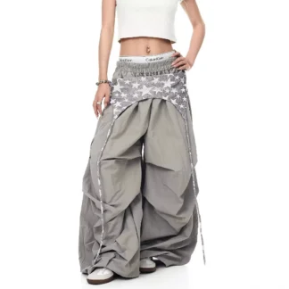 American Style Sexy Paratrooper Pants Women Casual Pleated Design Wide Leg Jazz Dance Pants Drapey Hip Hop Knife Edge Pants