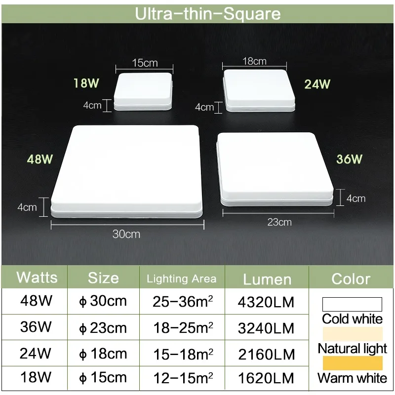 MARPOU Square Led ceiling lamp bedroom lighting Neutral white cold white warm white 48W 36W 24W 18W led ceiling light room - Image 4