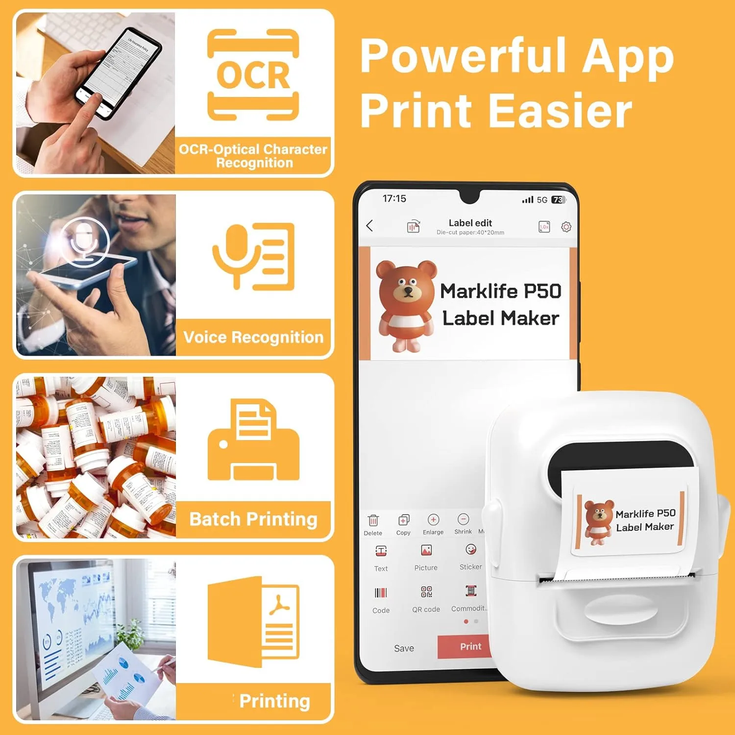 Wireless Label Printer P50 Inkless Bluetooth Thermal Label Maker Adhesive Label Sticker Machine DIY Pattern Barcode QR Code Tape - Image 10