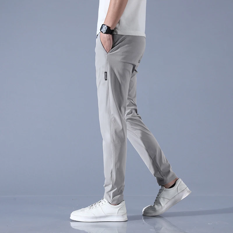 Ice Silk Men's Pants 2025 Summer New Black Gray Thin Business Casual Pants Outdoor Elastic Breathable Straight Leg Sweatpants - Image 3