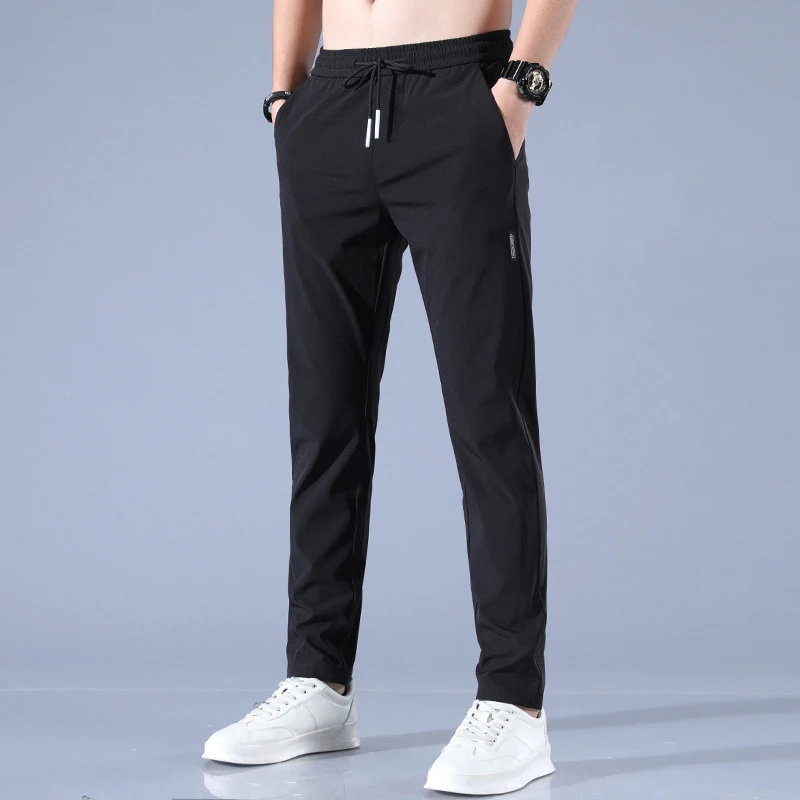 Ice Silk Men's Pants 2025 Summer New Black Gray Thin Business Casual Pants Outdoor Elastic Breathable Straight Leg Sweatpants - Image 2
