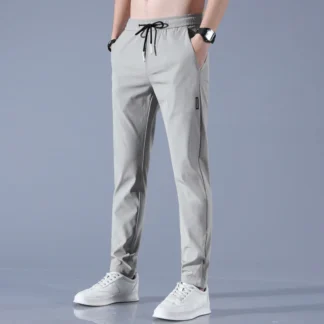 Ice Silk Men's Pants 2025 Summer New Black Gray Thin Business Casual Pants Outdoor Elastic Breathable Straight Leg Sweatpants