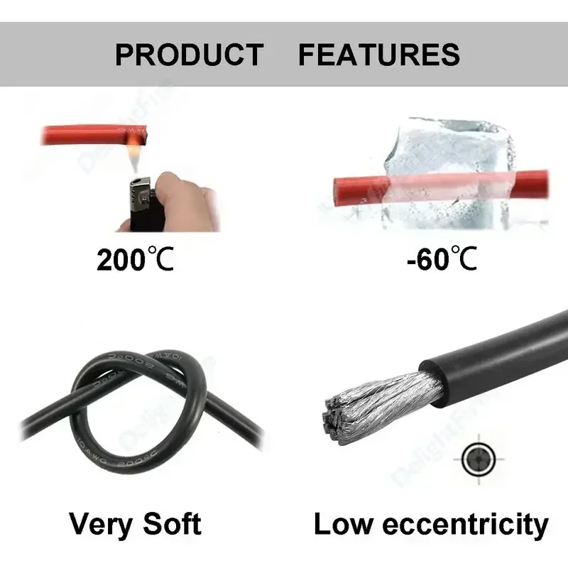 Silicone Cable Solar Panel Electrical Wire Heat Resistant Red Black 24 22 20 18 16 14 12 10 8 6 4 awg gauge for Car Auto Battery - Image 5